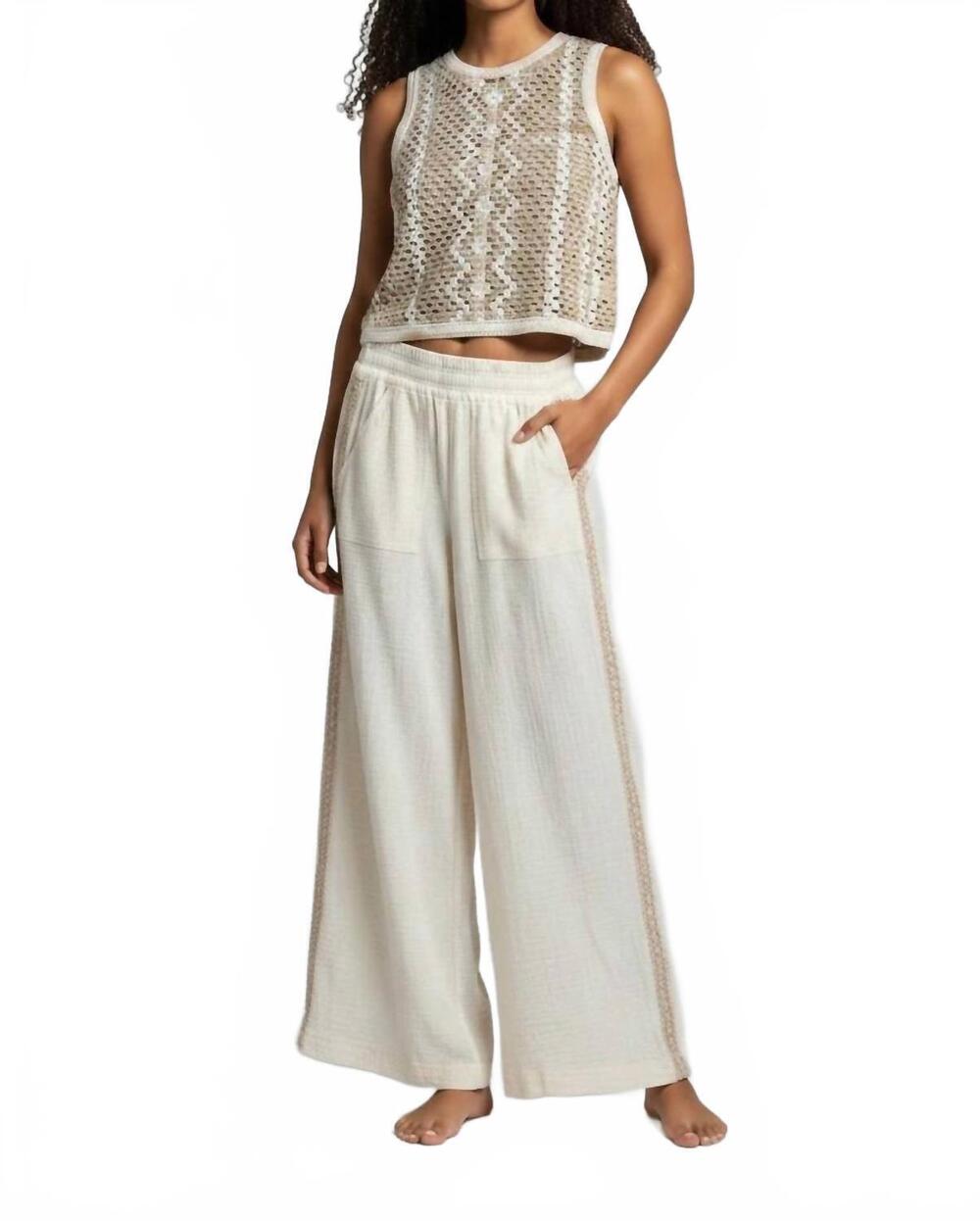 NEW DEX gauze pant with side detail in beige & cream